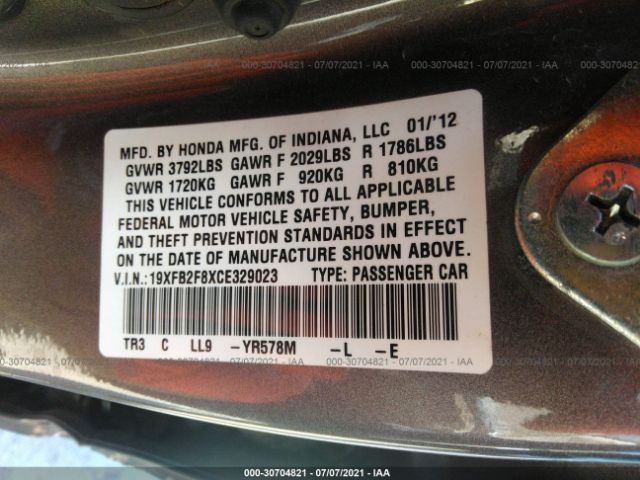 Photo 8 VIN: 19XFB2F8XCE329023 - HONDA CIVIC SDN 