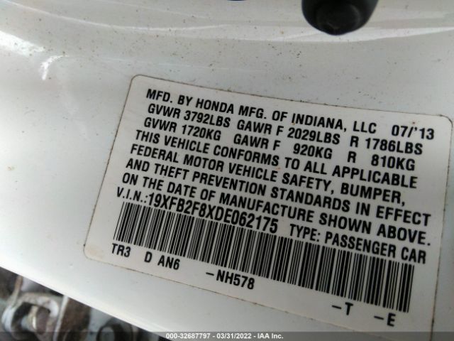 Photo 8 VIN: 19XFB2F8XDE062175 - HONDA CIVIC SDN 