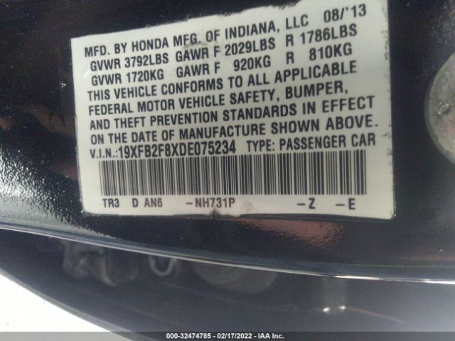 Photo 8 VIN: 19XFB2F8XDE075234 - HONDA CIVIC SDN 