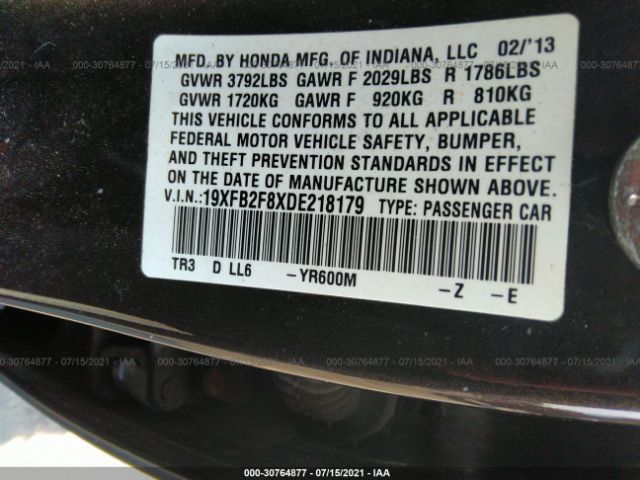 Photo 8 VIN: 19XFB2F8XDE218179 - HONDA CIVIC SDN 