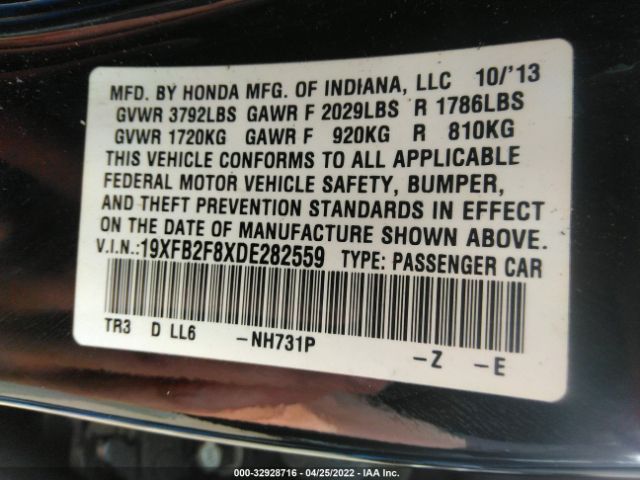 Photo 8 VIN: 19XFB2F8XDE282559 - HONDA CIVIC SDN 