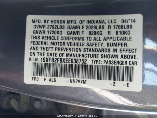 Photo 8 VIN: 19XFB2F8XEE038752 - HONDA CIVIC 