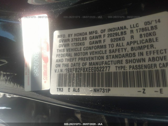 Photo 8 VIN: 19XFB2F8XEE052277 - HONDA CIVIC SEDAN 