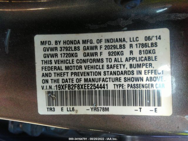 Photo 8 VIN: 19XFB2F8XEE254441 - HONDA CIVIC SEDAN 