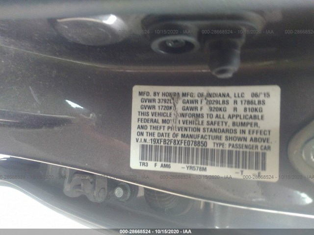 Photo 8 VIN: 19XFB2F8XFE078850 - HONDA CIVIC SEDAN 