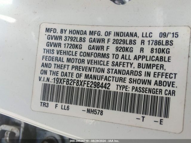 Photo 8 VIN: 19XFB2F8XFE298442 - HONDA CIVIC 