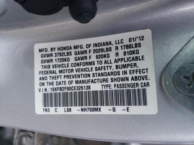 Photo 9 VIN: 19XFB2F90CE326138 - HONDA CIVIC EXL 