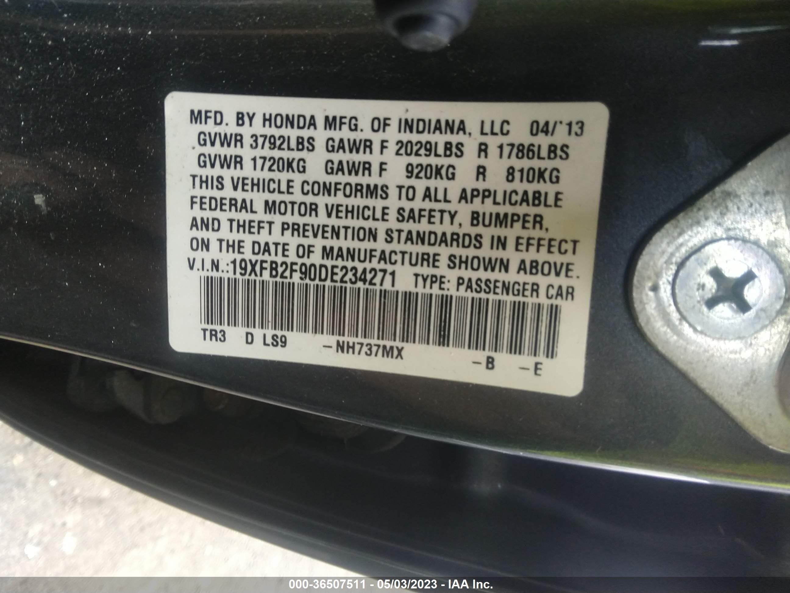 Photo 7 VIN: 19XFB2F90DE234271 - HONDA CIVIC 