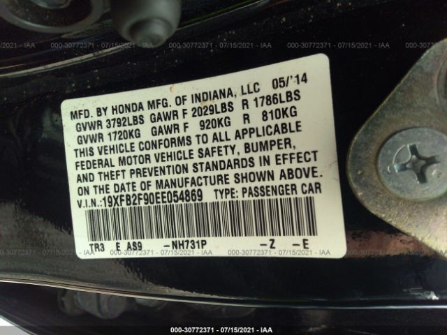 Photo 8 VIN: 19XFB2F90EE054869 - HONDA CIVIC SEDAN 