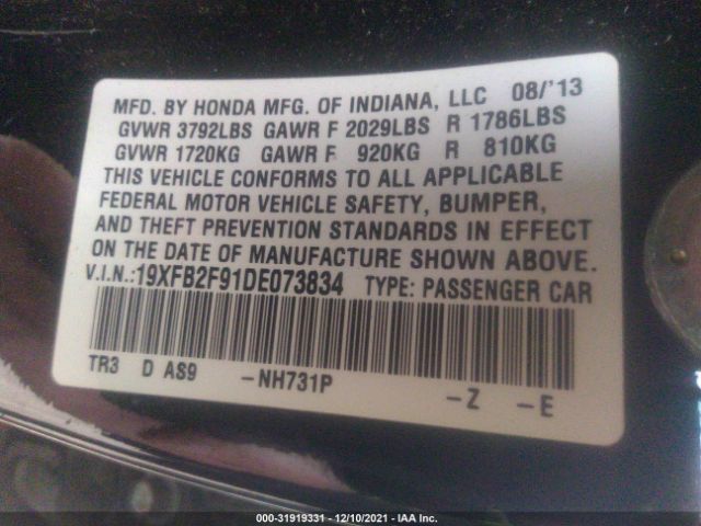 Photo 8 VIN: 19XFB2F91DE073834 - HONDA CIVIC SDN 