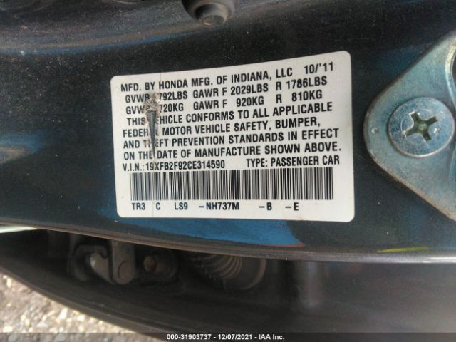 Photo 8 VIN: 19XFB2F92CE314590 - HONDA CIVIC SDN 