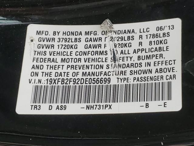 Photo 9 VIN: 19XFB2F92DE056699 - HONDA CIVIC EXL 