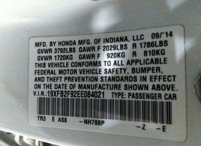 Photo 8 VIN: 19XFB2F92EE084021 - HONDA CIVIC SEDAN 