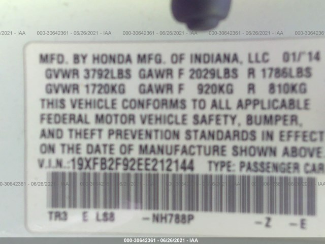 Photo 8 VIN: 19XFB2F92EE212144 - HONDA CIVIC SEDAN 