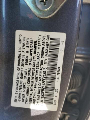 Photo 11 VIN: 19XFB2F92FE243816 - HONDA CIVIC 