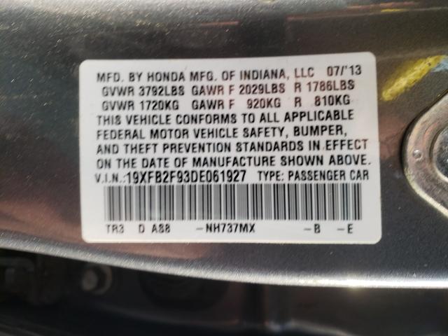 Photo 9 VIN: 19XFB2F93DE061927 - HONDA CIVIC EXL 