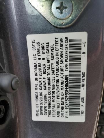 Photo 11 VIN: 19XFB2F93FE053409 - HONDA CIVIC EXL 