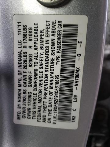 Photo 9 VIN: 19XFB2F94CE316695 - HONDA CIVIC EXL 