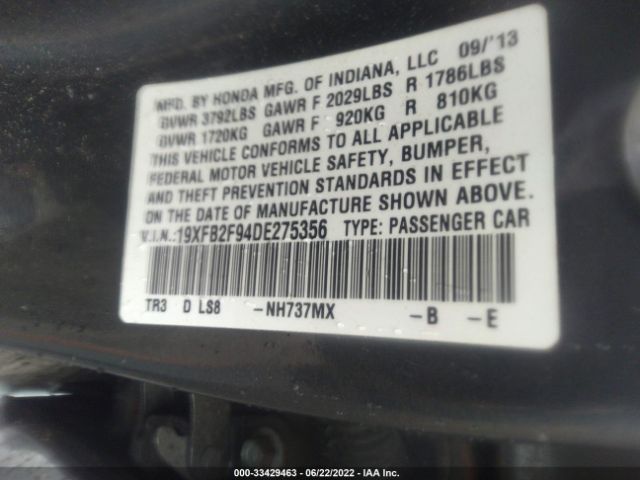 Photo 8 VIN: 19XFB2F94DE275356 - HONDA CIVIC SDN 