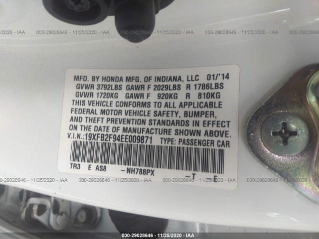 Photo 8 VIN: 19XFB2F94EE009871 - HONDA CIVIC SEDAN 