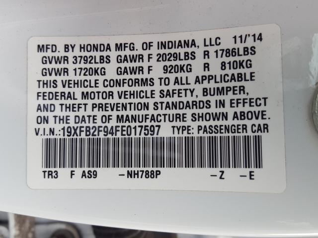 Photo 9 VIN: 19XFB2F94FE017597 - HONDA CIVIC EXL 