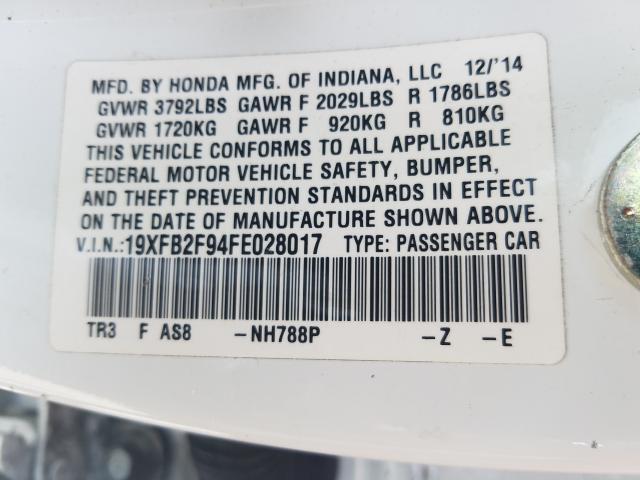 Photo 9 VIN: 19XFB2F94FE028017 - HONDA CIVIC EXL 