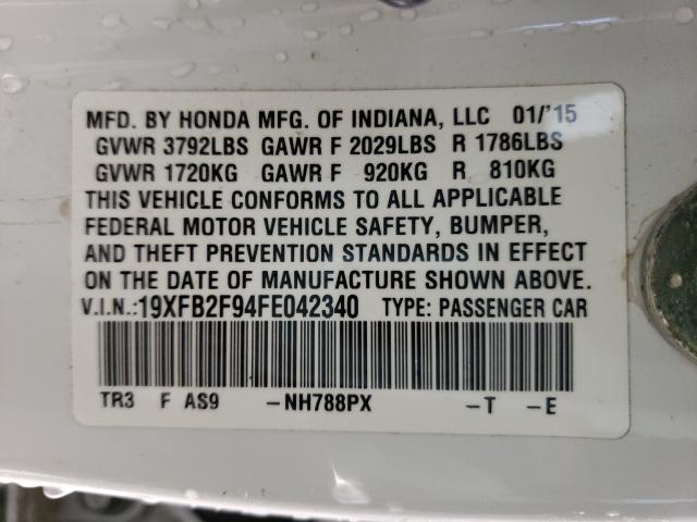 Photo 9 VIN: 19XFB2F94FE042340 - HONDA CIVIC EXL 