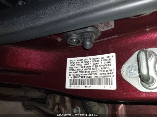 Photo 8 VIN: 19XFB2F94FE105470 - HONDA CIVIC 