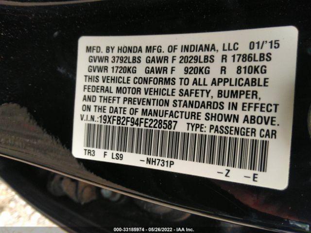 Photo 8 VIN: 19XFB2F94FE228587 - HONDA CIVIC SEDAN 