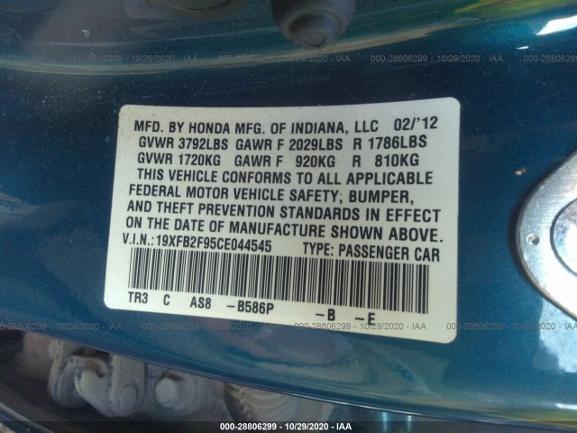 Photo 8 VIN: 19XFB2F95CE044545 - HONDA CIVIC SDN 