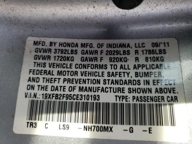 Photo 9 VIN: 19XFB2F95CE310193 - HONDA CIVIC EXL 