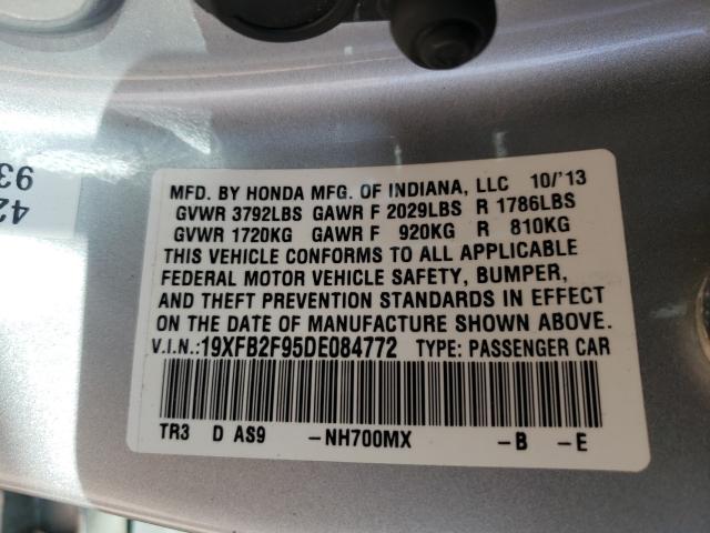 Photo 9 VIN: 19XFB2F95DE084772 - HONDA CIVIC EXL 