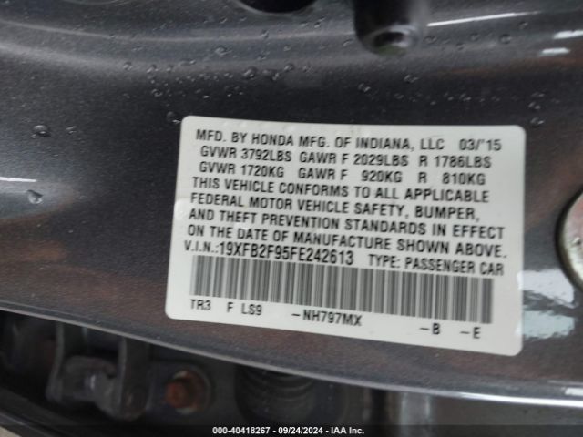 Photo 8 VIN: 19XFB2F95FE242613 - HONDA CIVIC 