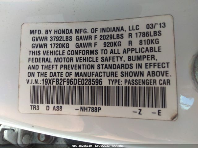 Photo 8 VIN: 19XFB2F96DE028596 - HONDA CIVIC 