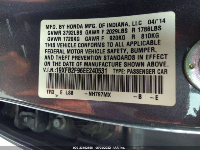 Photo 8 VIN: 19XFB2F96EE240531 - HONDA CIVIC SEDAN 