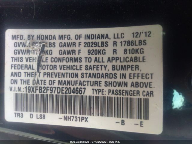 Photo 8 VIN: 19XFB2F97DE204667 - HONDA CIVIC SDN 