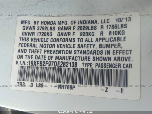 Photo 8 VIN: 19XFB2F97DE282138 - HONDA CIVIC SDN 