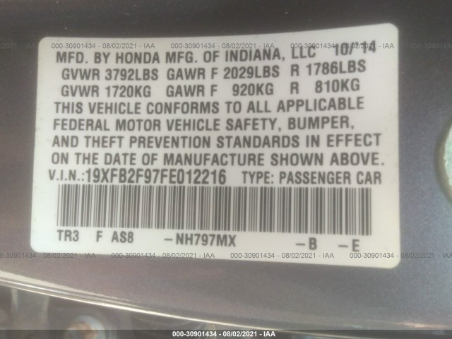 Photo 8 VIN: 19XFB2F97FE012216 - HONDA CIVIC SEDAN 