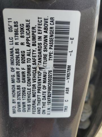 Photo 11 VIN: 19XFB2F98CE003276 - HONDA CIVIC EXL 