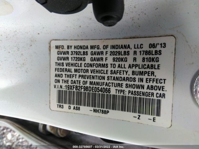 Photo 8 VIN: 19XFB2F98DE054066 - HONDA CIVIC SDN 