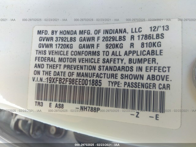 Photo 8 VIN: 19XFB2F98EE001885 - HONDA CIVIC SEDAN 