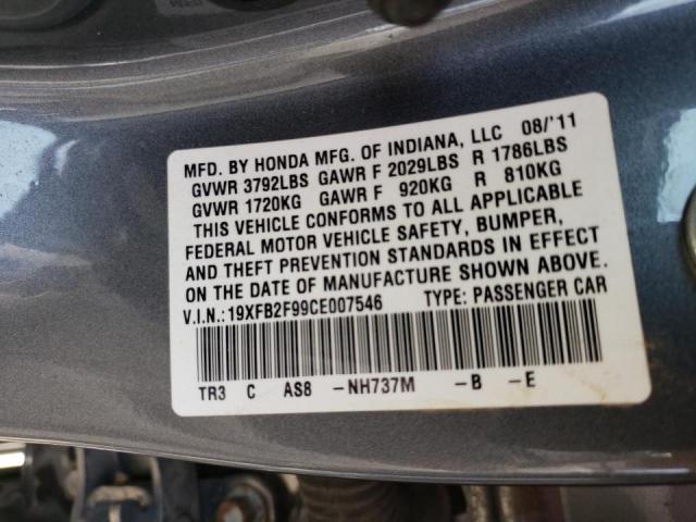 Photo 9 VIN: 19XFB2F99CE007546 - HONDA CIVIC EXL 