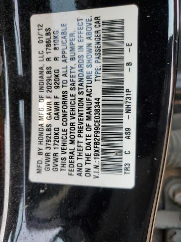 Photo 11 VIN: 19XFB2F99CE038344 - HONDA CIVIC EXL 