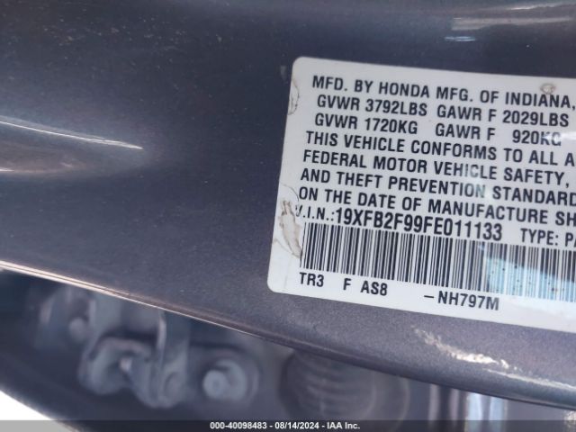 Photo 8 VIN: 19XFB2F99FE011133 - HONDA CIVIC 