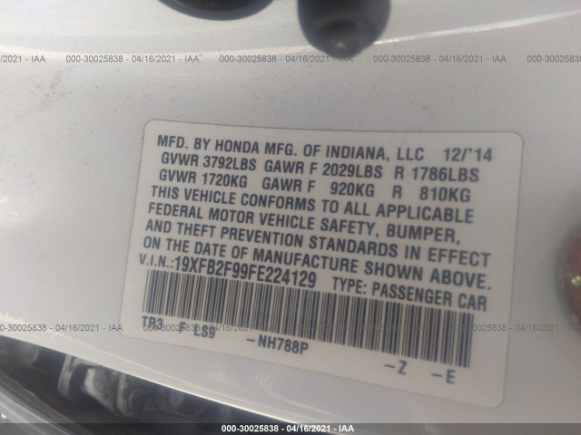 Photo 8 VIN: 19XFB2F99FE224129 - HONDA CIVIC SEDAN 