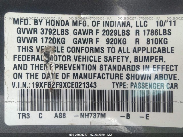 Photo 8 VIN: 19XFB2F9XCE021343 - HONDA CIVIC SDN 