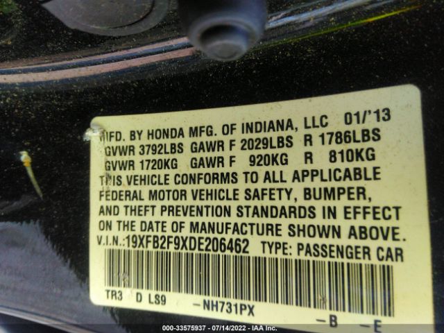 Photo 8 VIN: 19XFB2F9XDE206462 - HONDA CIVIC SDN 