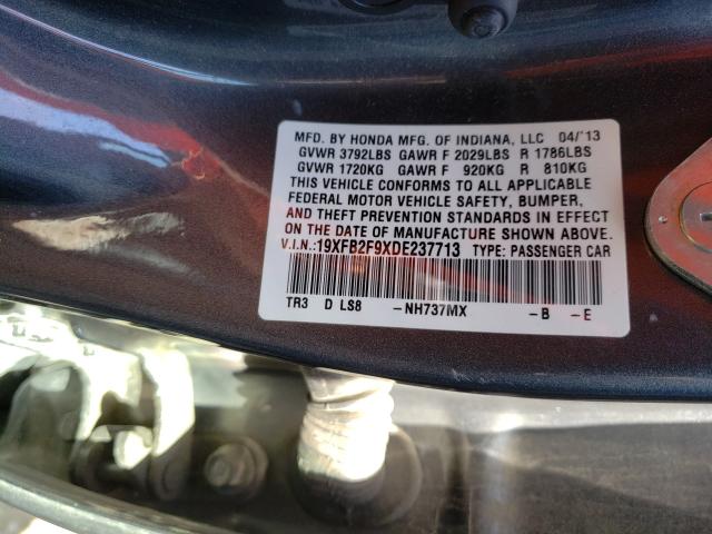 Photo 9 VIN: 19XFB2F9XDE237713 - HONDA CIVIC EXL 