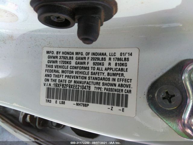 Photo 8 VIN: 19XFB2F9XEE210478 - HONDA CIVIC SEDAN 