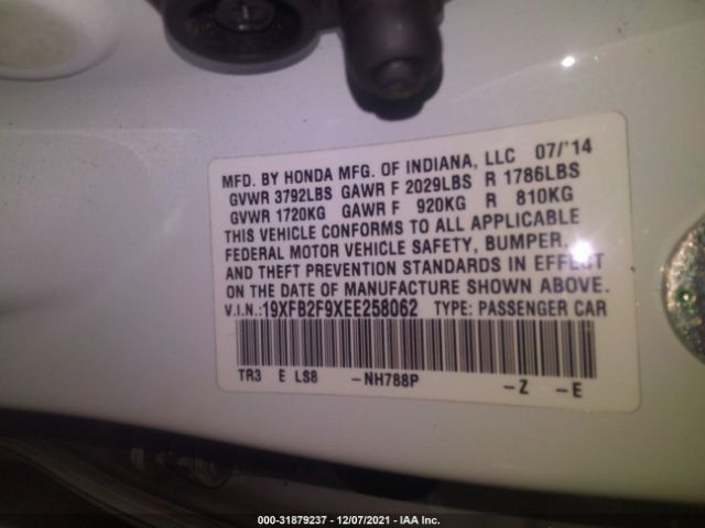 Photo 8 VIN: 19XFB2F9XEE258062 - HONDA CIVIC SEDAN 